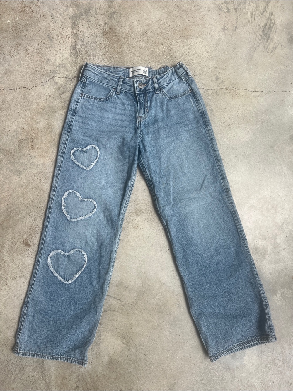 abercrombie kids Light Blue Wide-Leg Jeans with Heart Patch Details